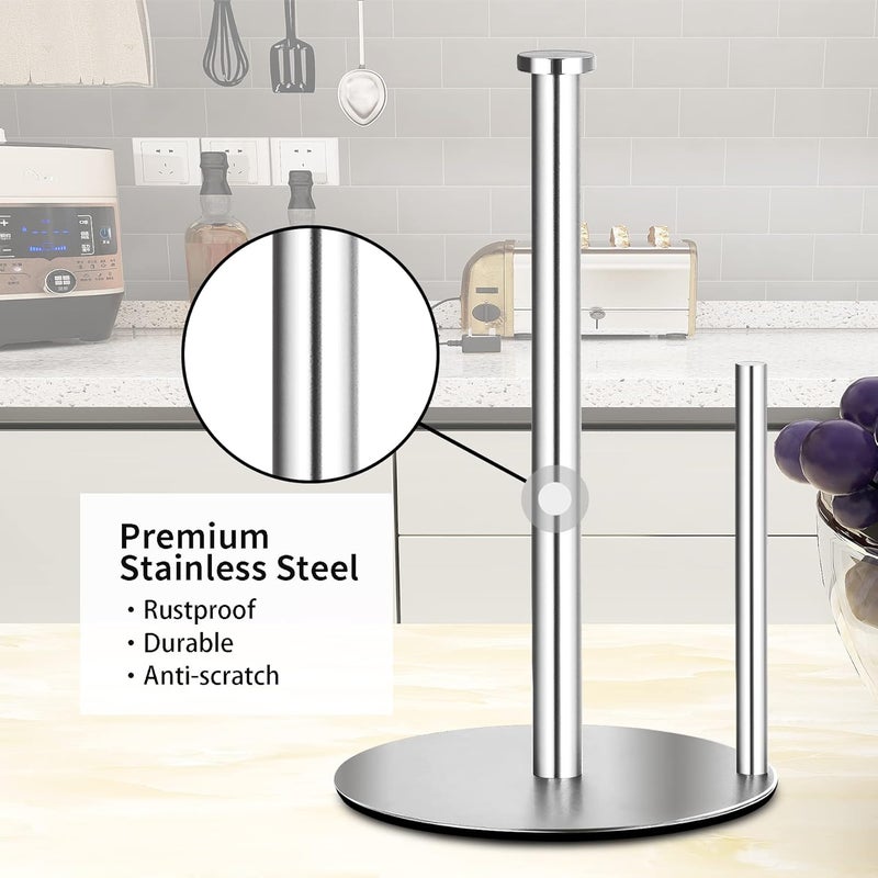 OBODING Paper Towel Holder Countertop, , Stainless Steel Kitchen Paper Towel Holder Stand for Kitchen Organization, Stainless Steel Paper Towel Holders for Standard and Large Rolls (Silver) - Image 5
